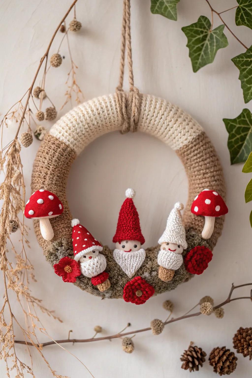Bring a touch of woodland magic to your home with this enchanting crochet wreath, perfect for adding a whimsical flair to any space.