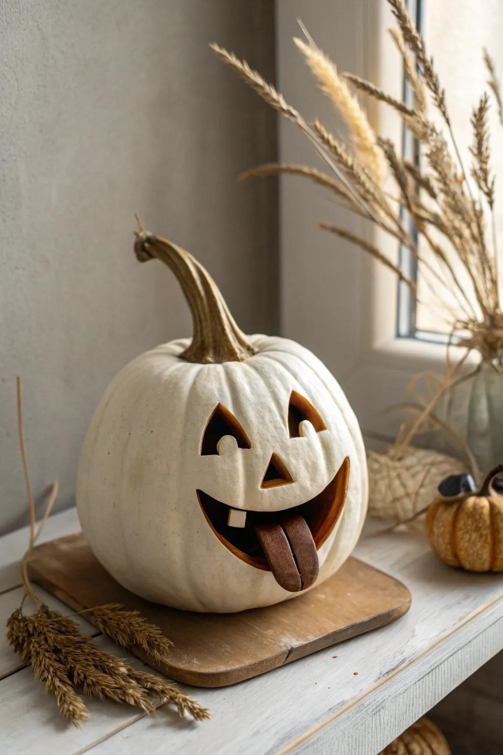 Add a playful twist to your Halloween decor with this tongue-tastic Jack O'Lantern!