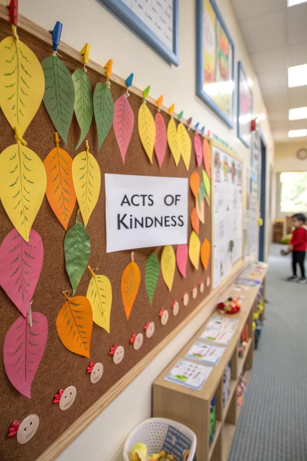 Autumn Leaves & Kindness board with kindness messages.