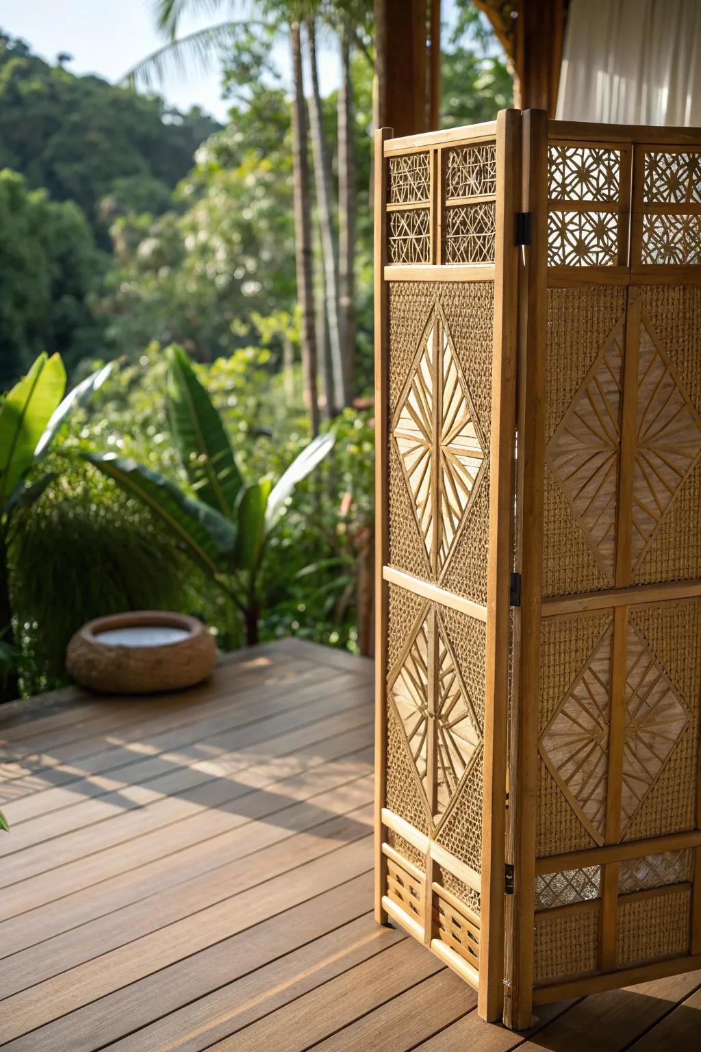 Transform your deck with a stunning bamboo screen that offers both privacy and tropical elegance.