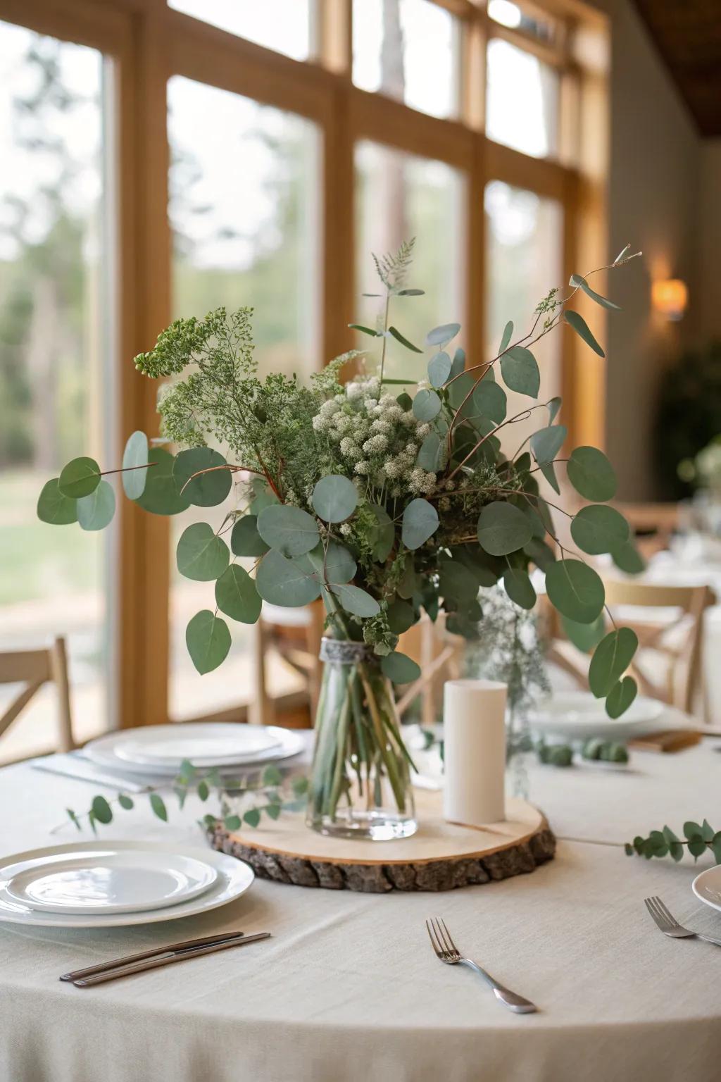Greenery adds a touch of nature, bringing freshness and vitality to the dining table.