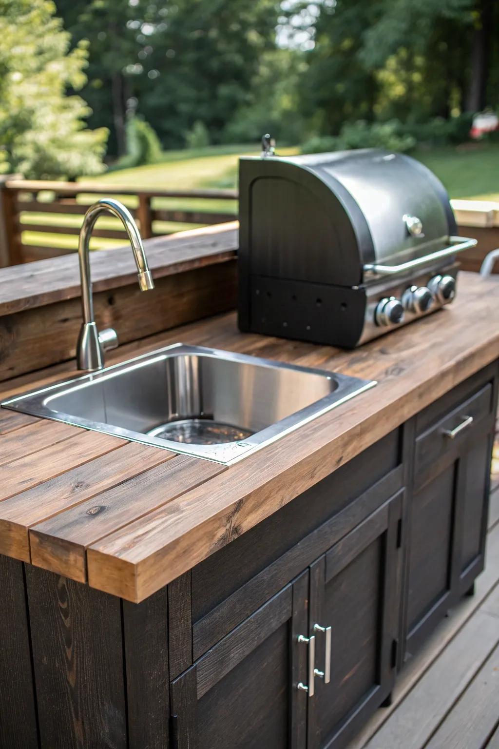 Upgrade your outdoor cooking experience with this stunning DIY grill station complete with a sleek, functional sink.