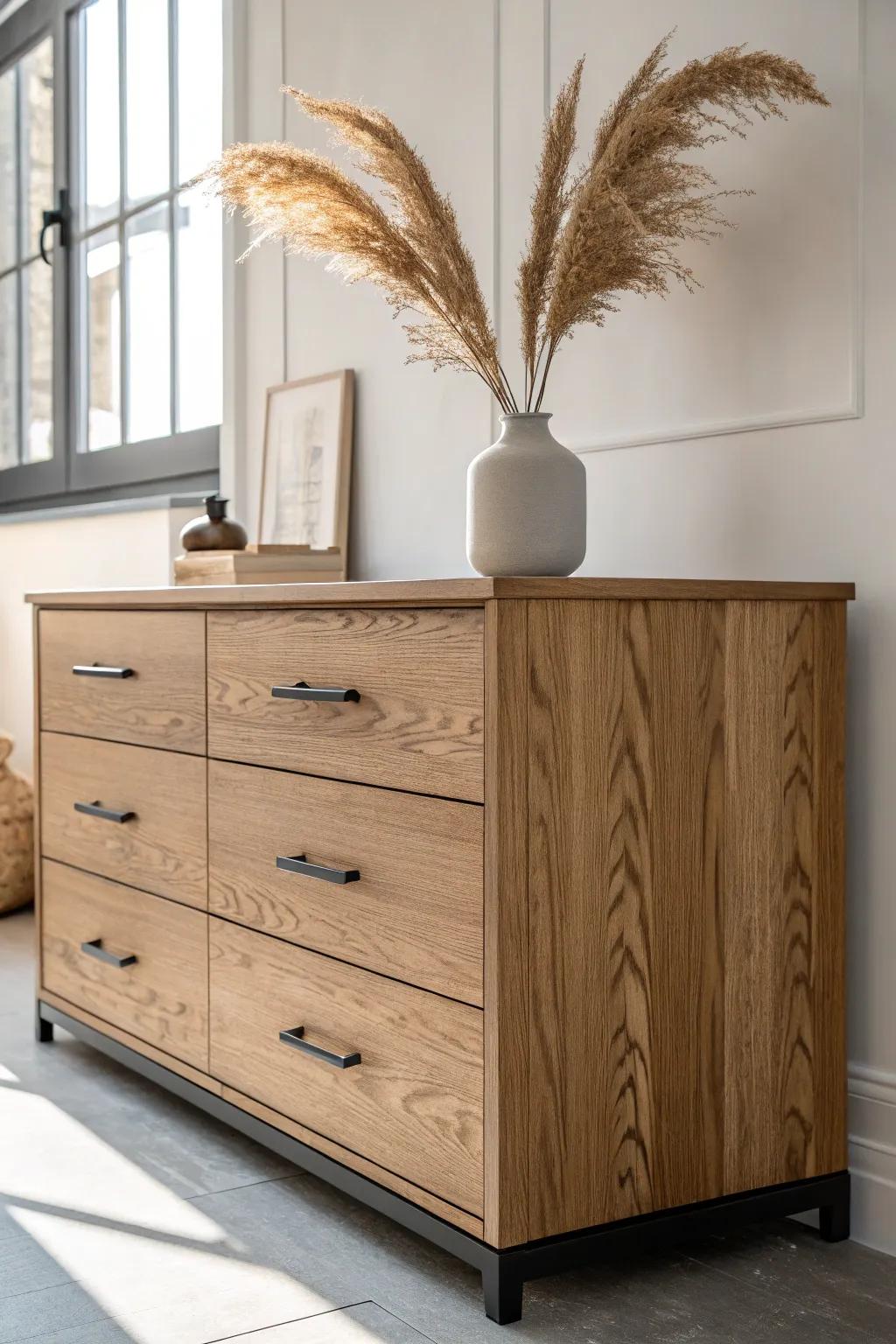 Elevate your space with this mixed material masterpiece—a perfect blend of rustic wood and sleek metal for the ultimate boho-chic statement.