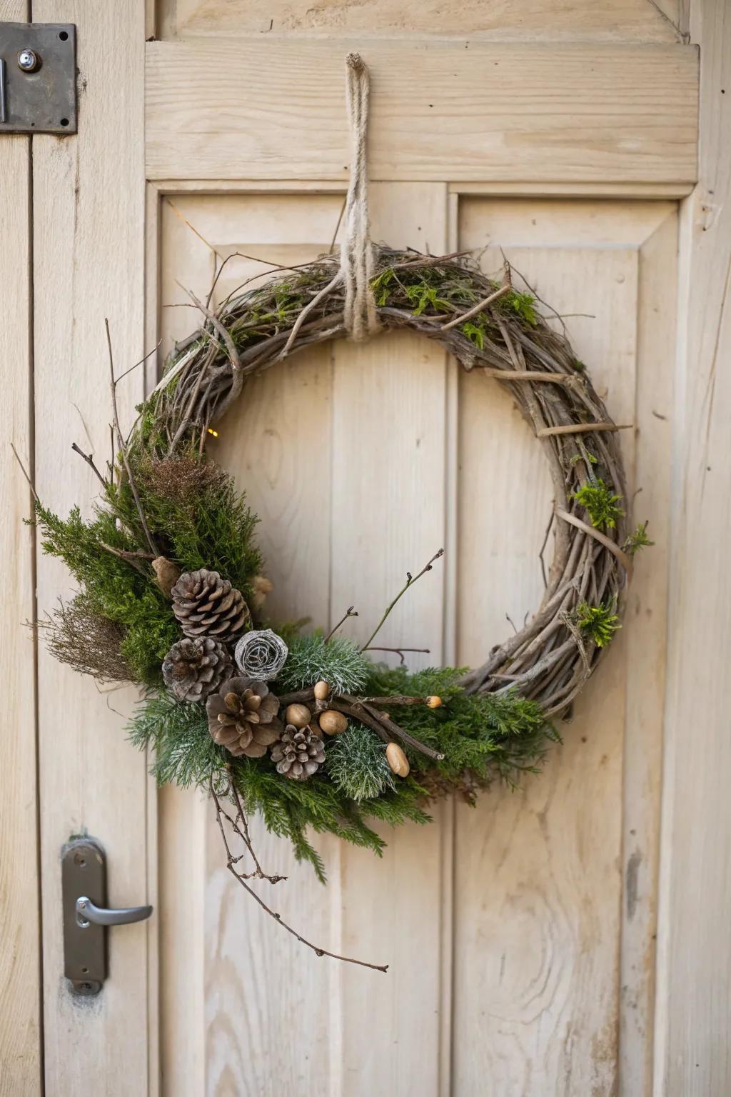 Embrace the serene beauty of nature with this Woodland Wonder wreath, a perfect blend of simplicity and elegance for your festive decor.