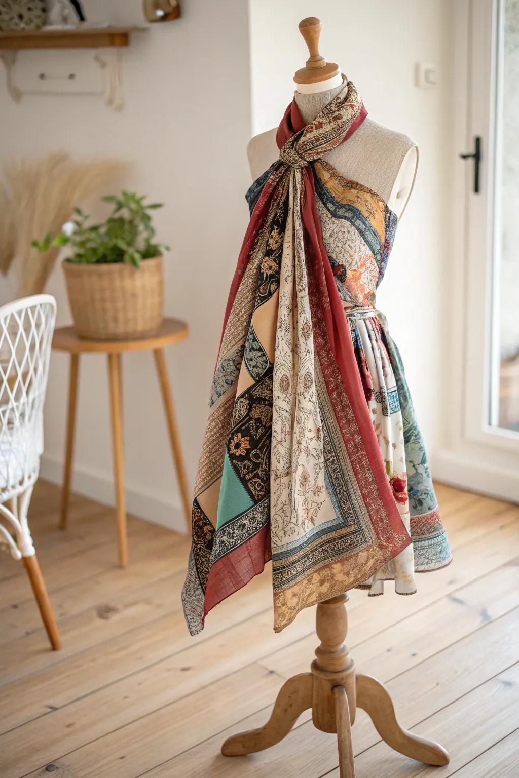Transform your vintage scarves into a stunning dress that dances with every breeze. #DIYFashion #VintageScarfDress