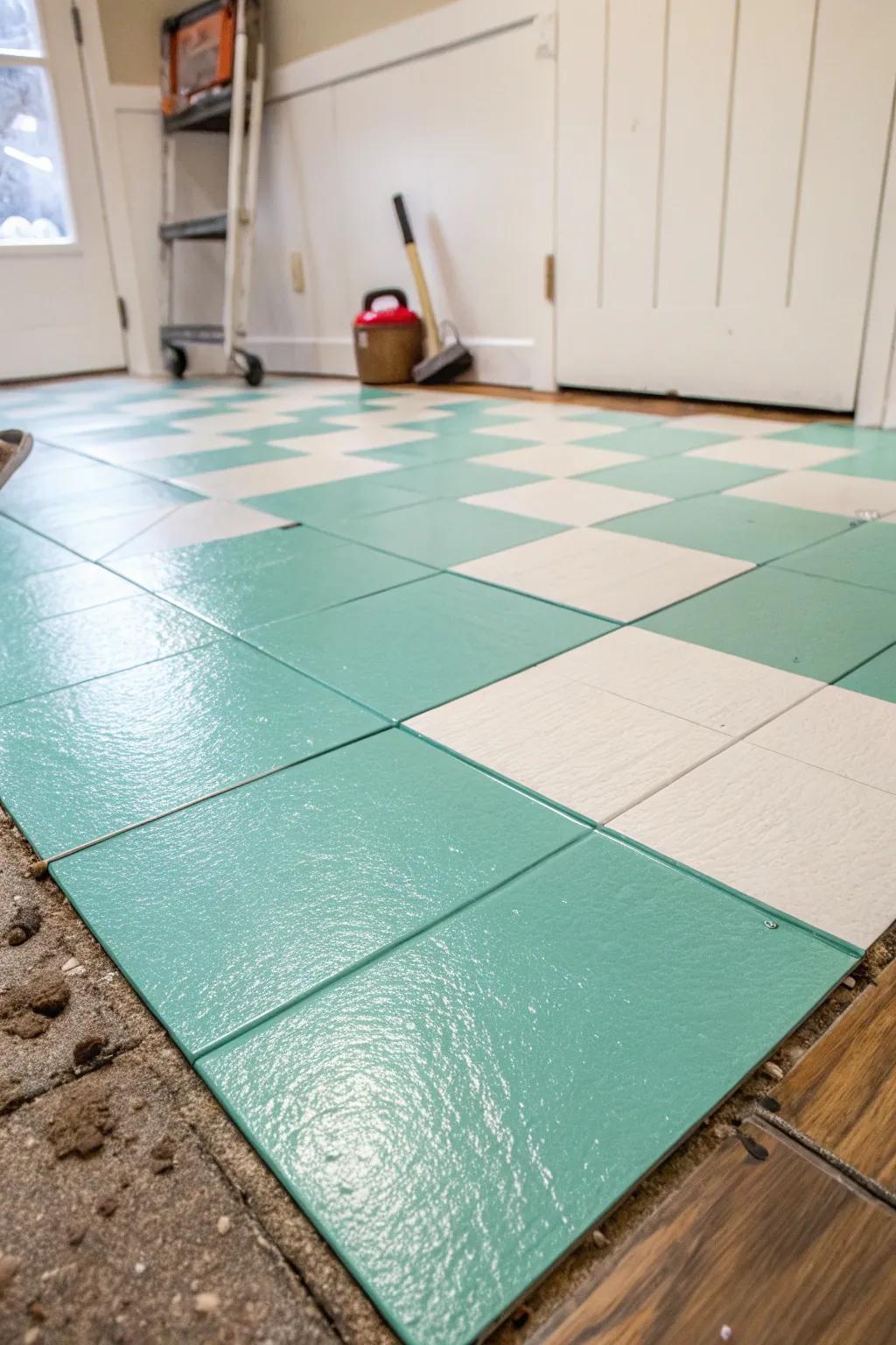 Transform your space with just a splash of color: DIY painted linoleum for a modern touch.