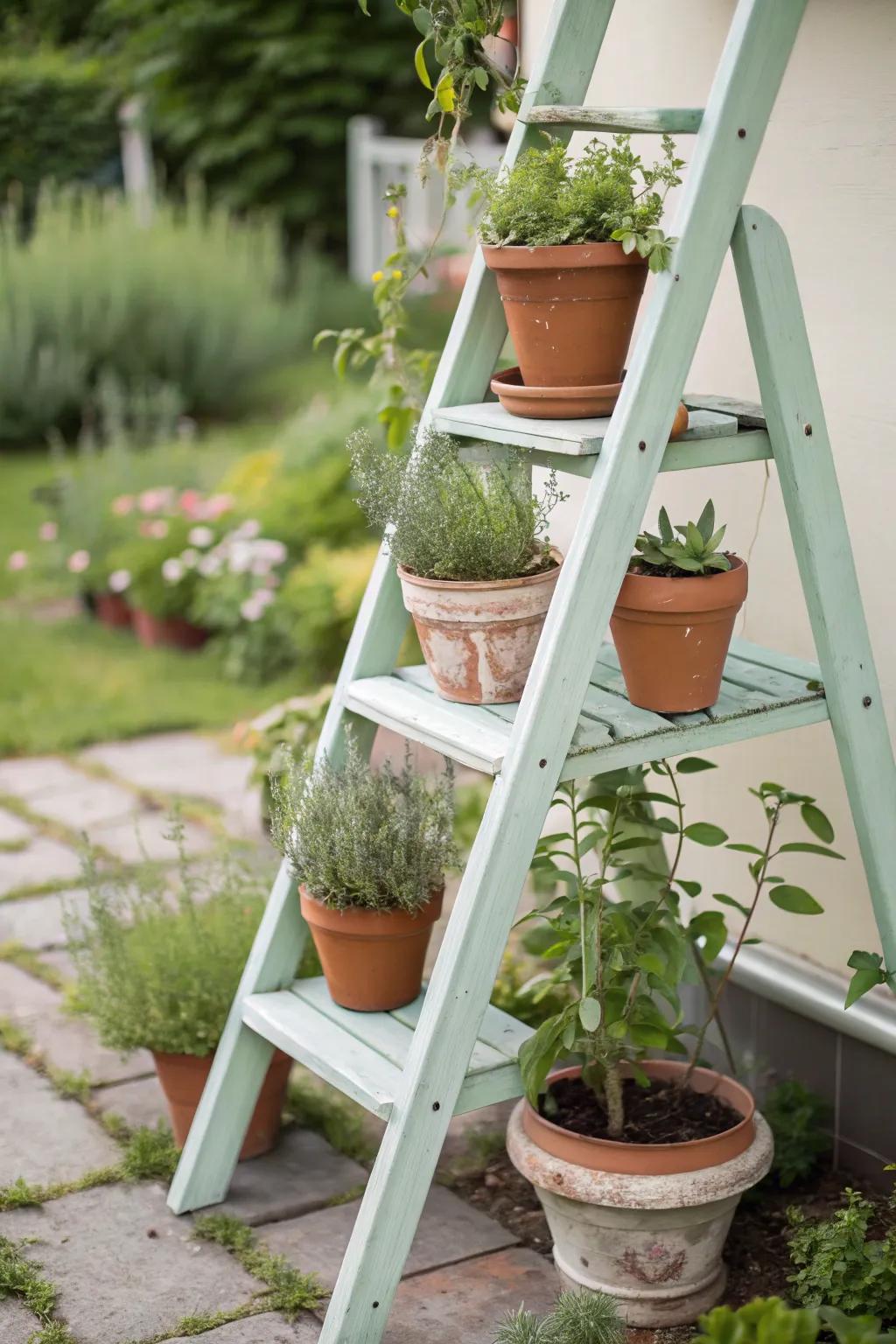 Elevate your garden with a chic and crafty ladder planter, where simplicity meets natural elegance. #DIYGarden #ScandiBoho