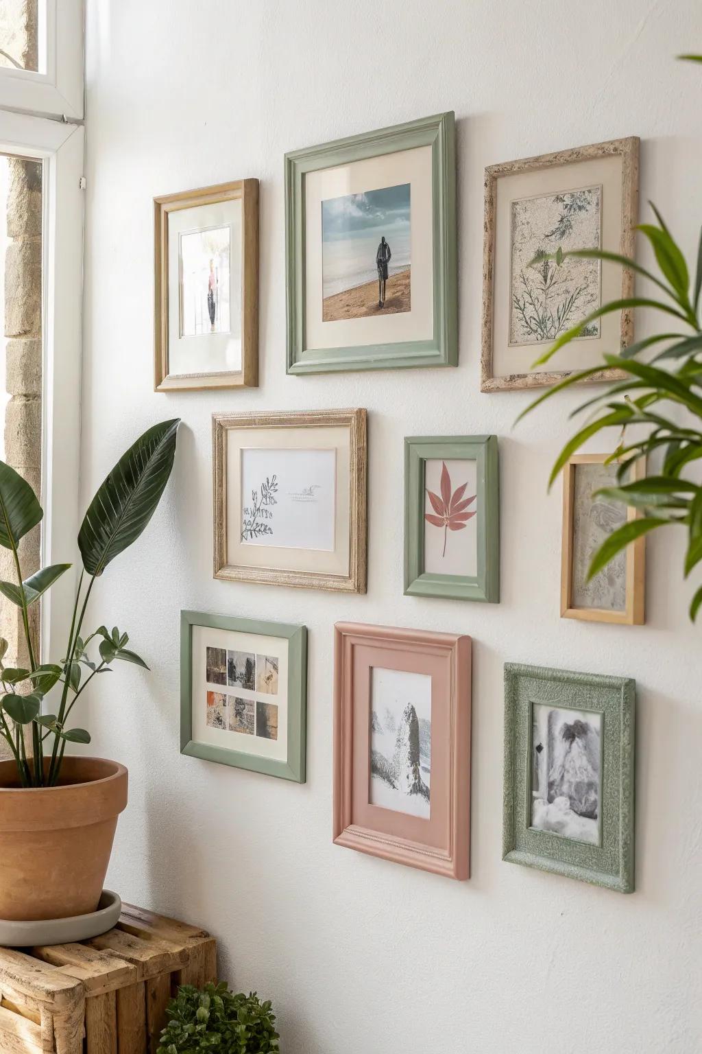 Create a stunning picture frame collage that breathes life into your walls with thrifted frames and a splash of creativity. #HomeDecor #DIY