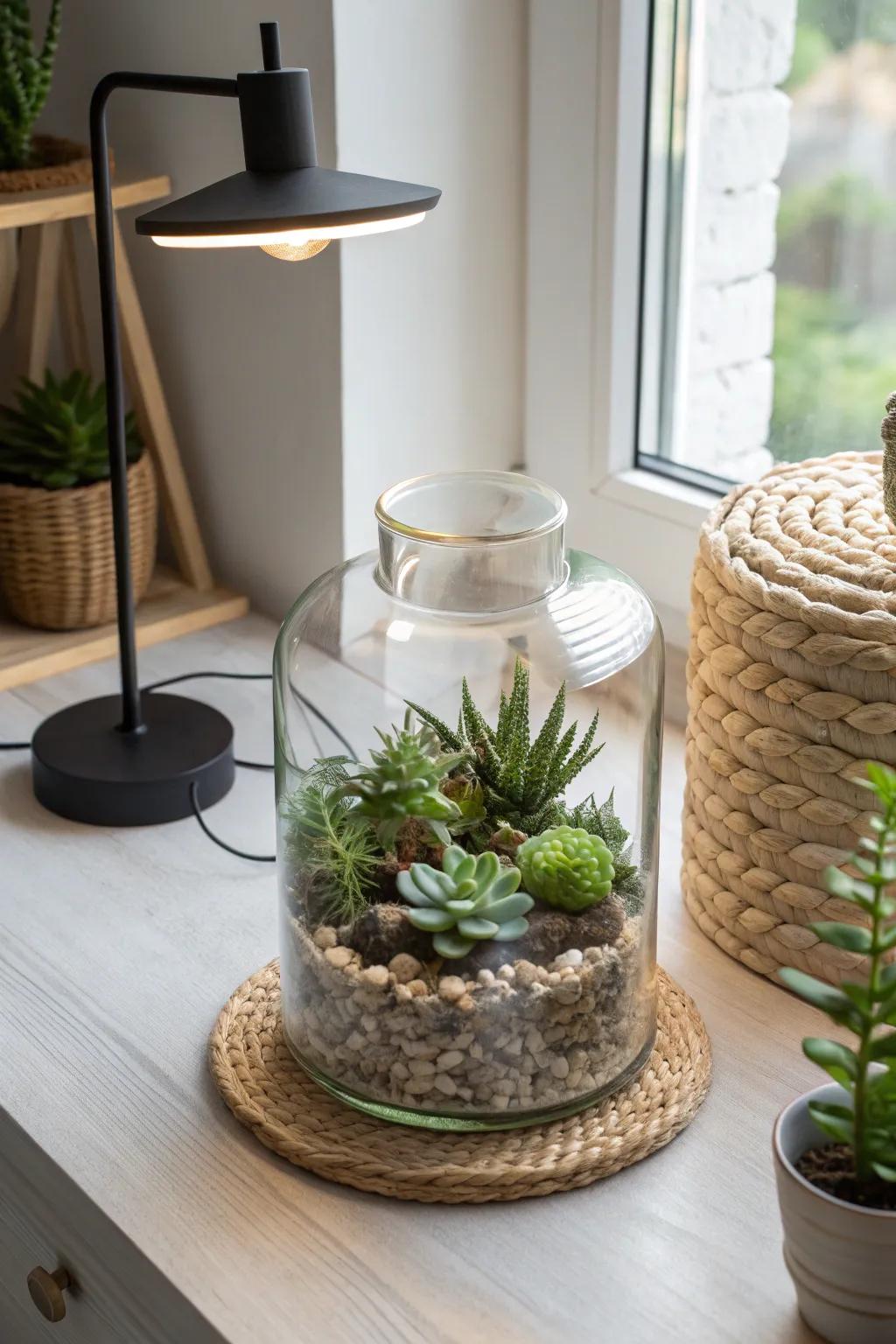 Elevate your space with a serene blend of light and nature. 🌿💡 #DIYTerrariumLamp
