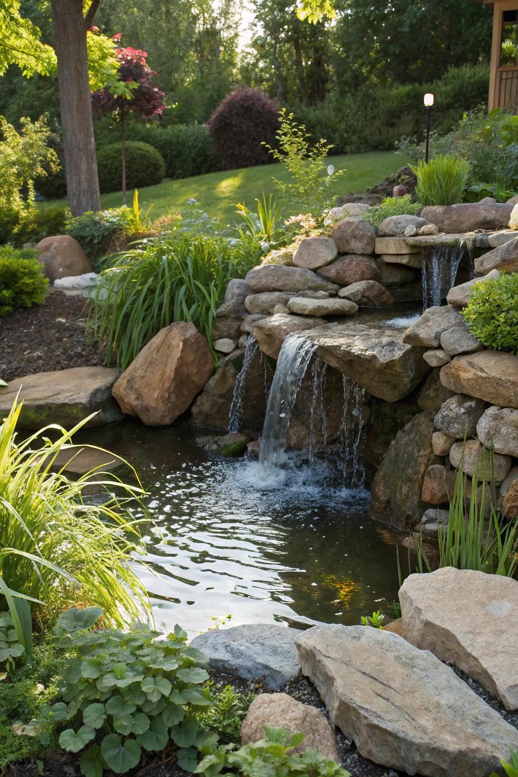 Discover the art of seamless pond design with a hidden pump behind nature's elegance.