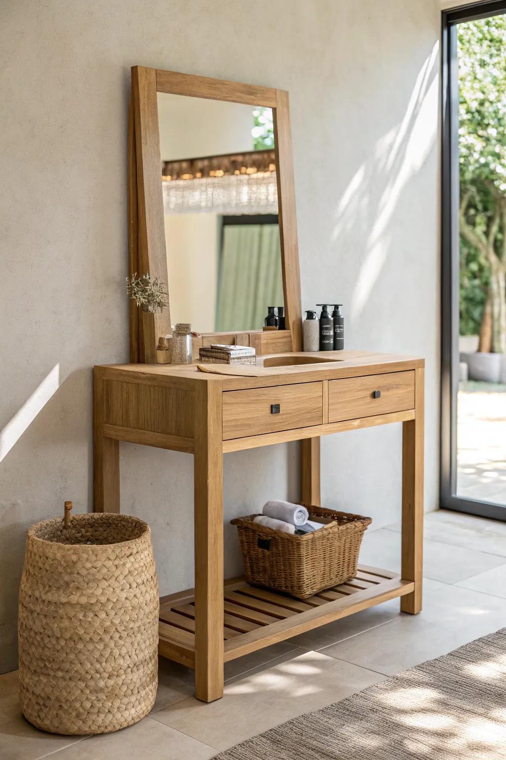 Discover serenity in simplicity with this minimalist salon station, where Scandinavian elegance meets boho charm.