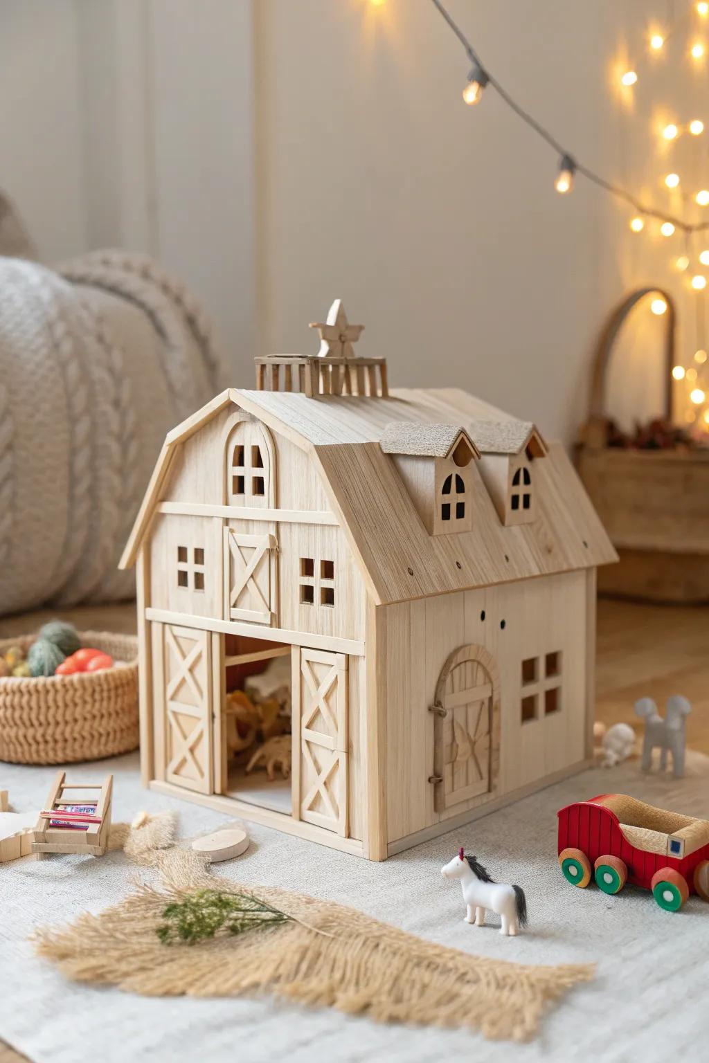 Craft a world of imagination with this child-friendly, minimalist toy barn design – where simplicity meets playful storytelling.
