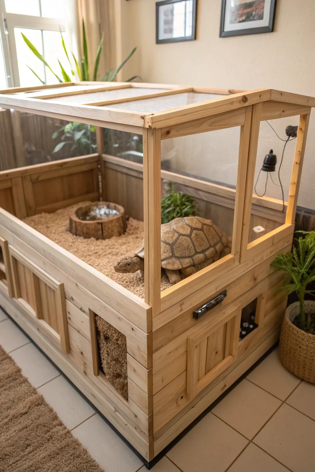 Embrace the elegance of simplicity with this DIY tortoise haven, where craftsmanship meets natural beauty.