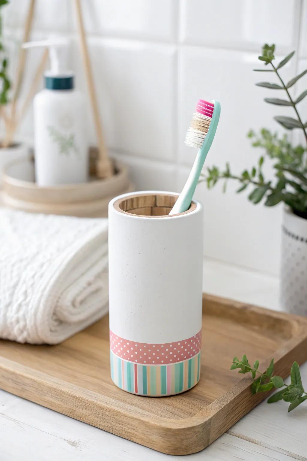 Transform simple PVC into a chic toothbrush holder with a dash of boho charm. #DIYDecor #MinimalistStyle