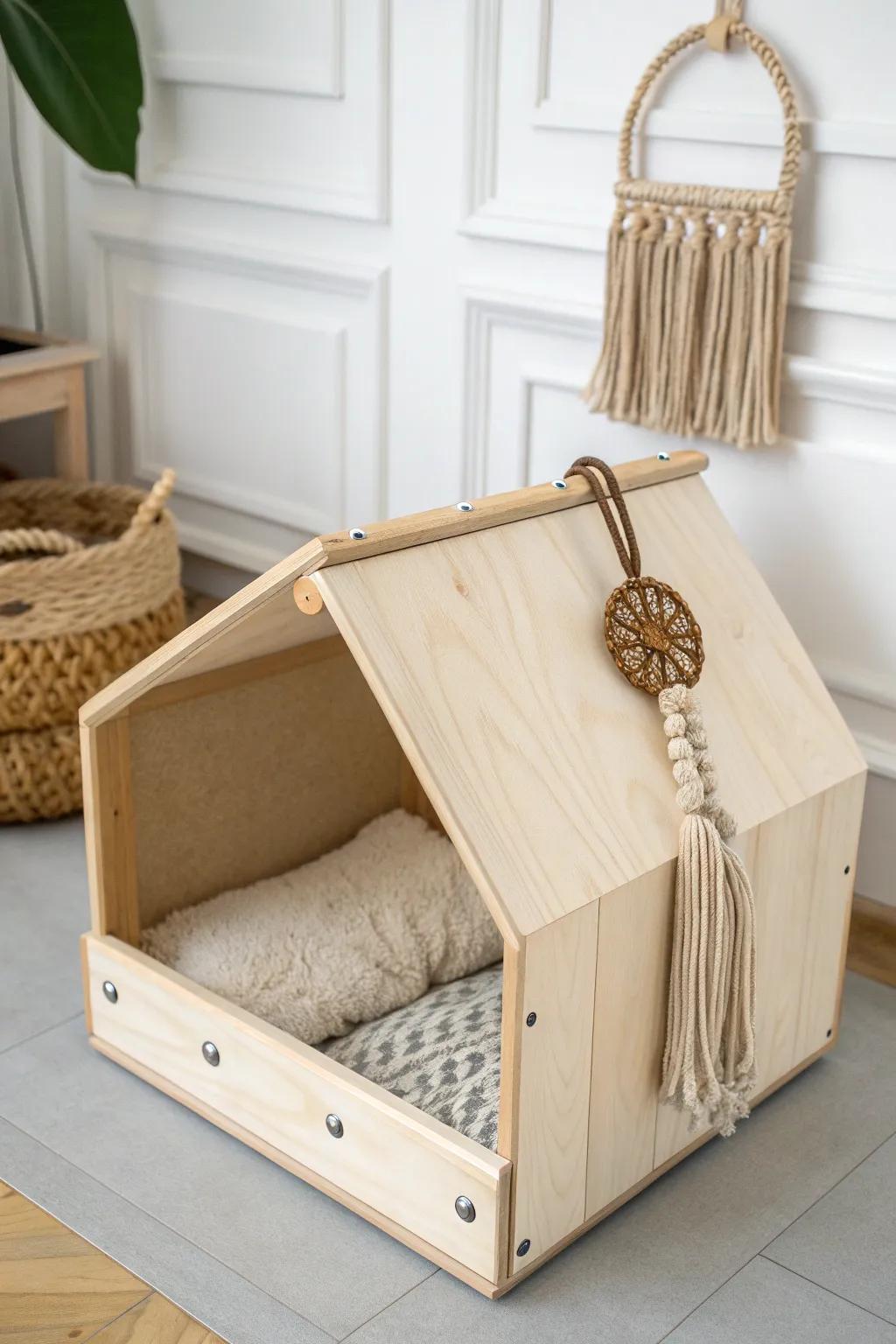 Cozy Retreat: A beautifully insulated dog box blending minimalist design with natural warmth.