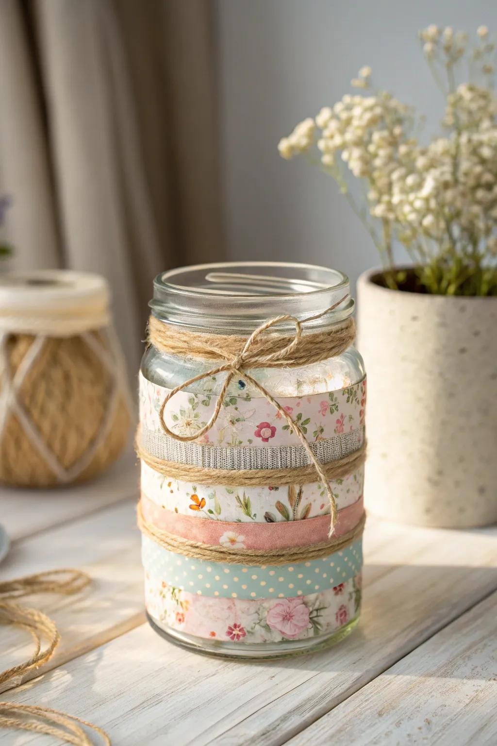 Transform old glass jars into chic storage with a touch of bohemian elegance.