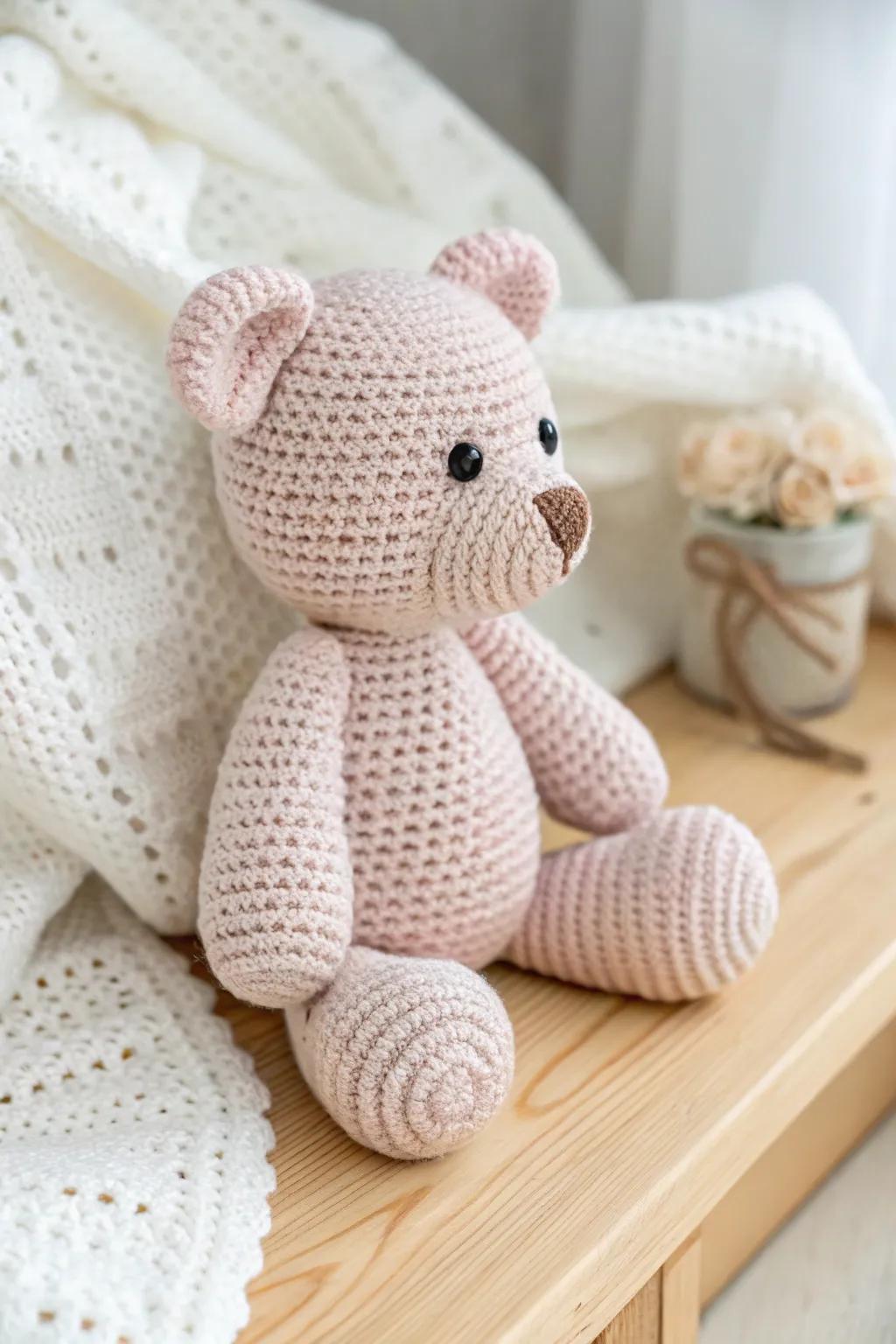 Discover the charm of handmade amigurumi animals with this adorable crochet teddy bear.