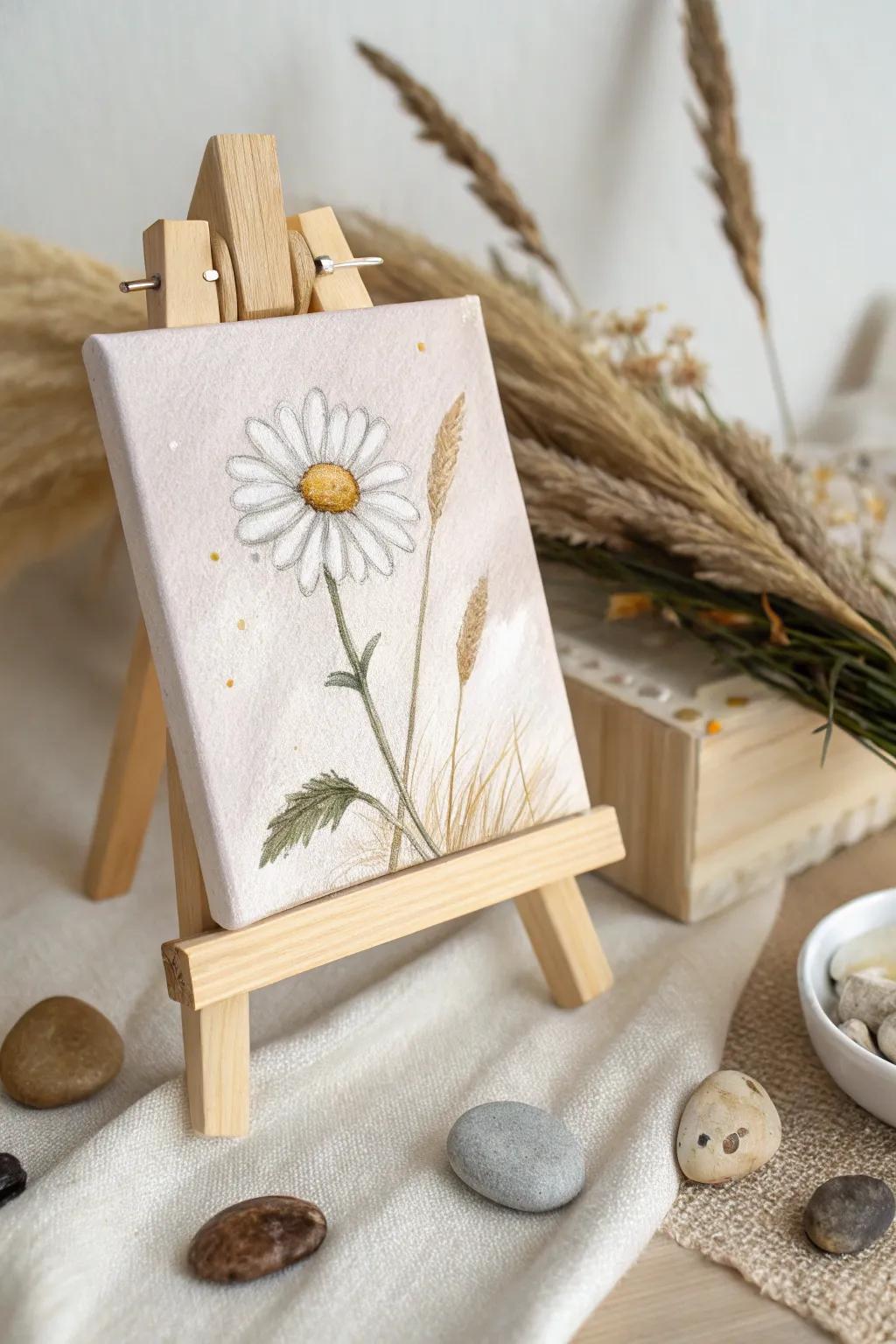 Embrace the elegance of simplicity with a delicate daisy painting that brings nature's beauty into your space.