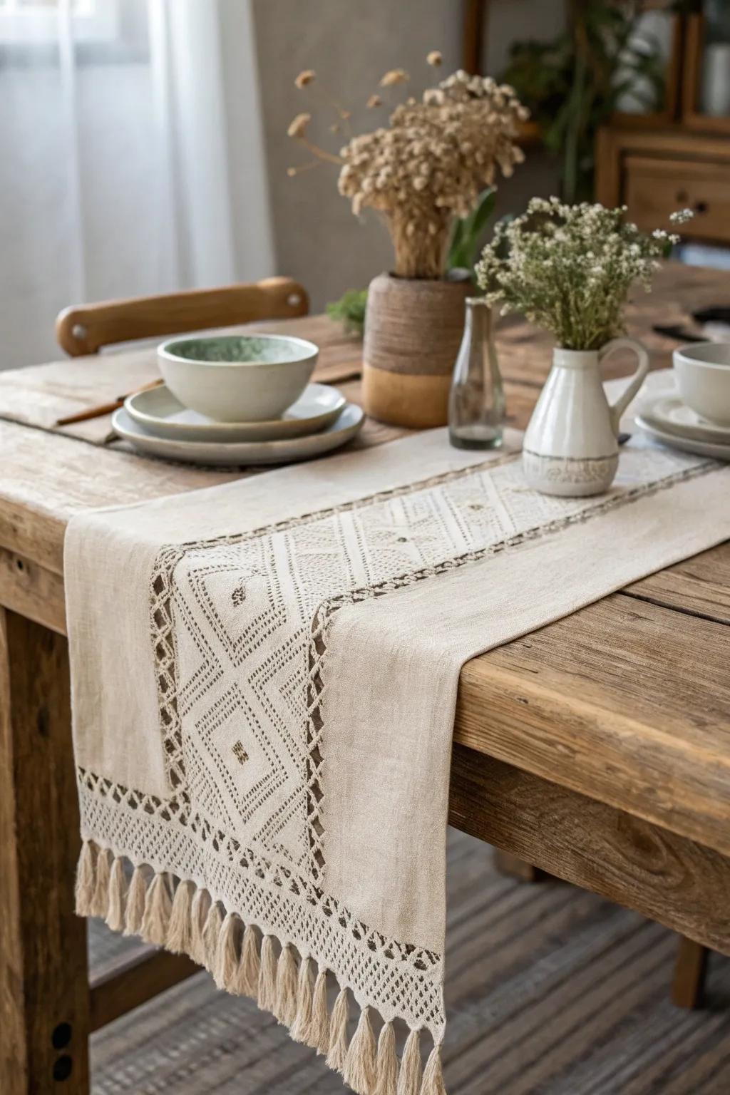 Elevate your dining space with a handmade table runner, where simplicity meets natural elegance.