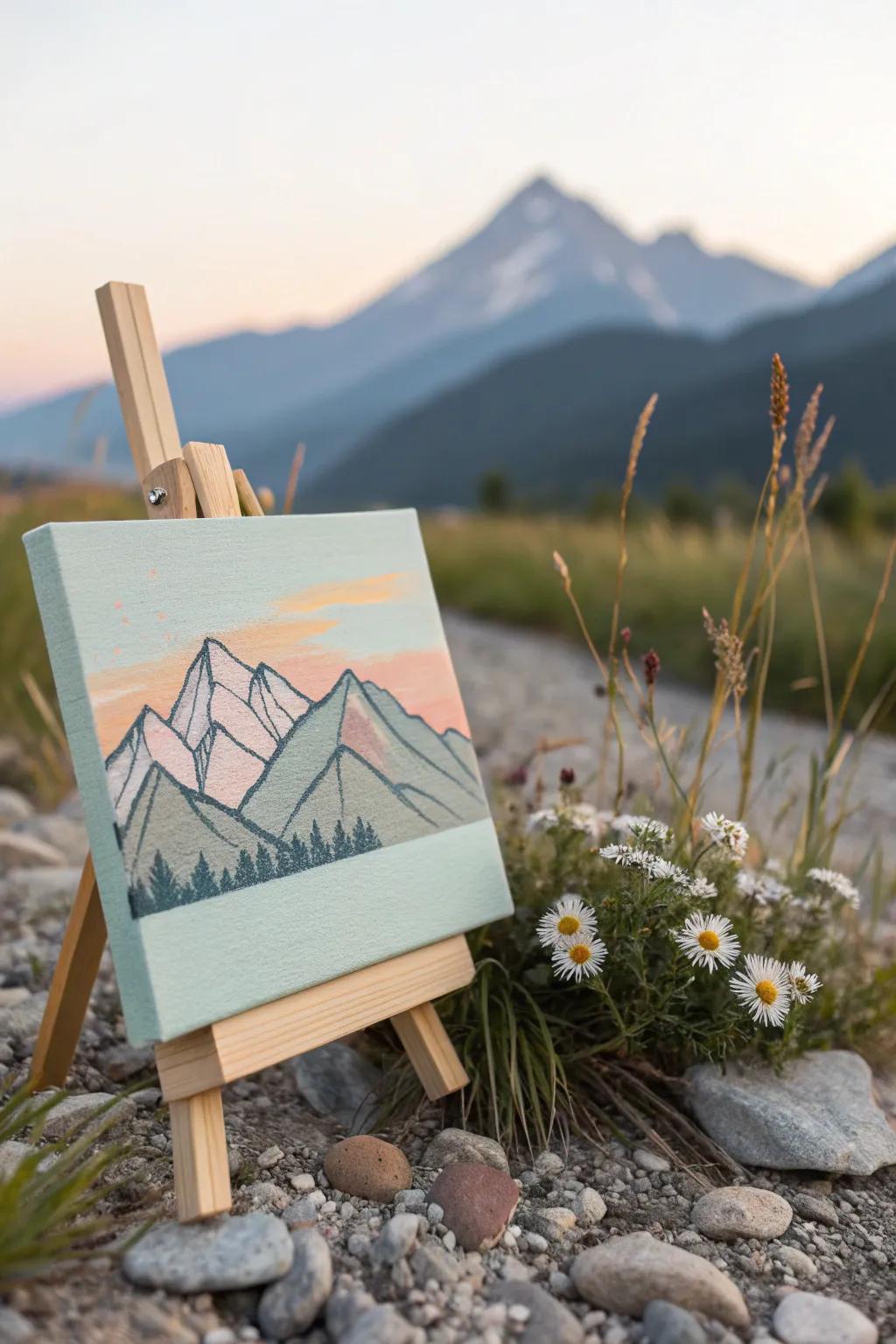 Embrace the serenity of spring with a minimalist mountain masterpiece.
