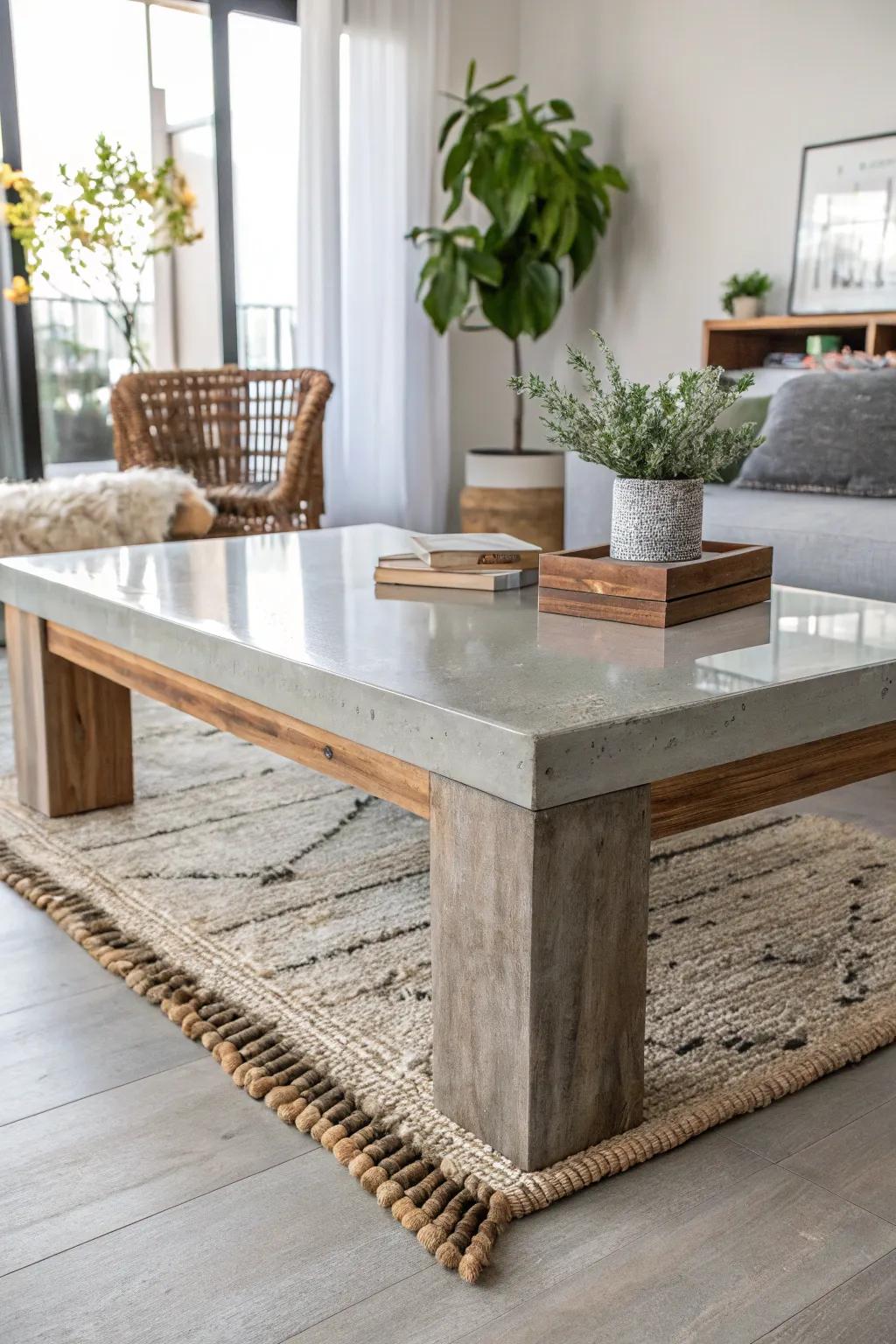 Discover the beauty of industrial fusion with this epoxy and concrete coffee table masterpiece.