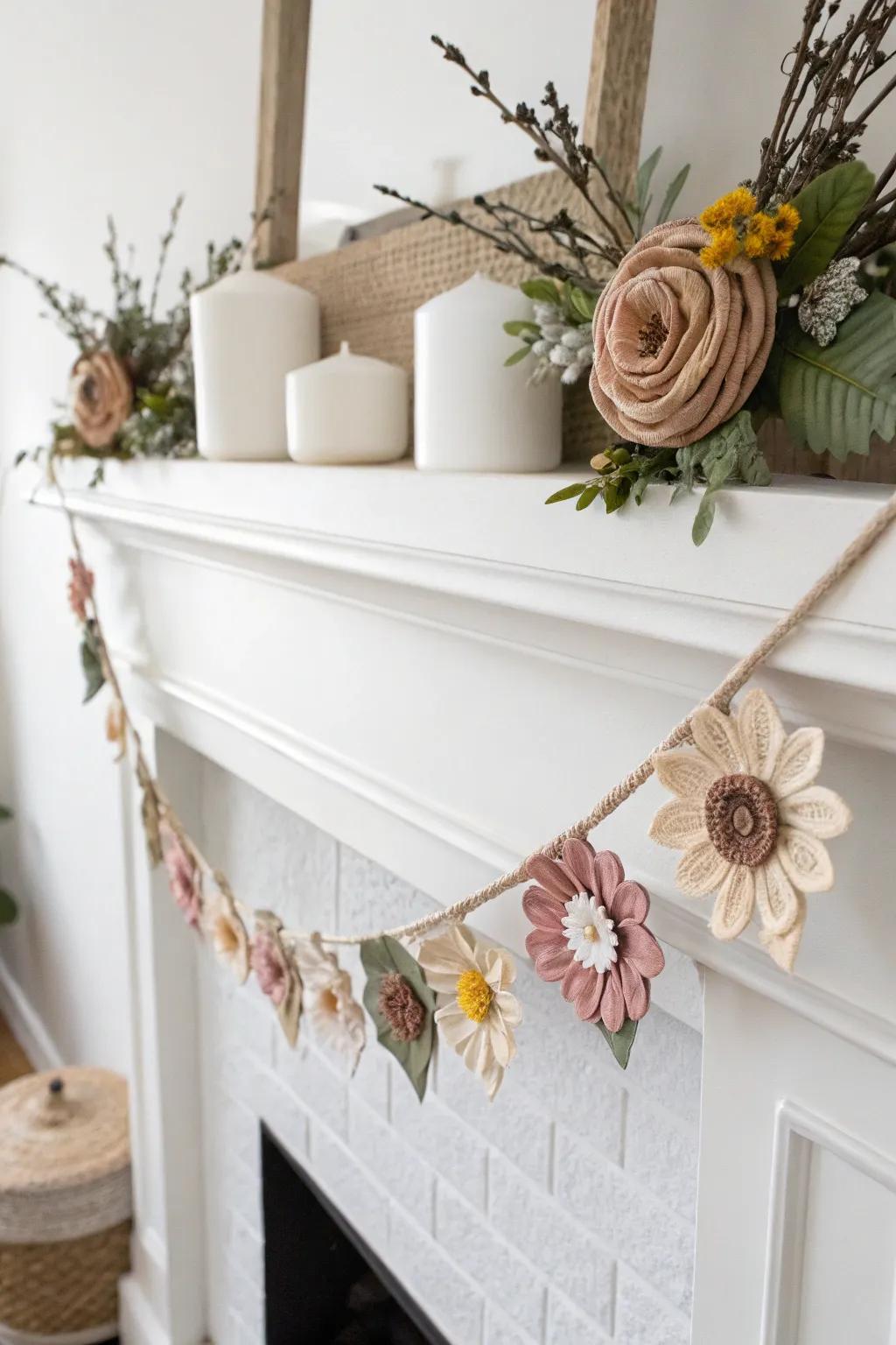 Embrace the beauty of simplicity with a handcrafted fabric flower garland, perfect for adding a touch of elegance to any space.