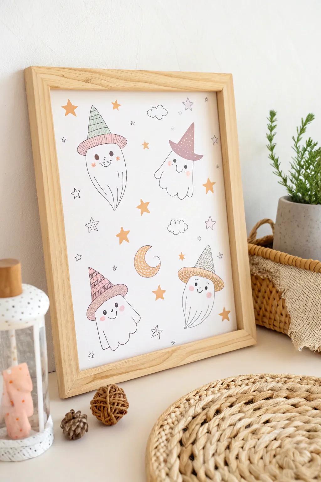 Enchant your space with charming Halloween vibes: cute witches and friendly ghosts for a cozy fall feel.