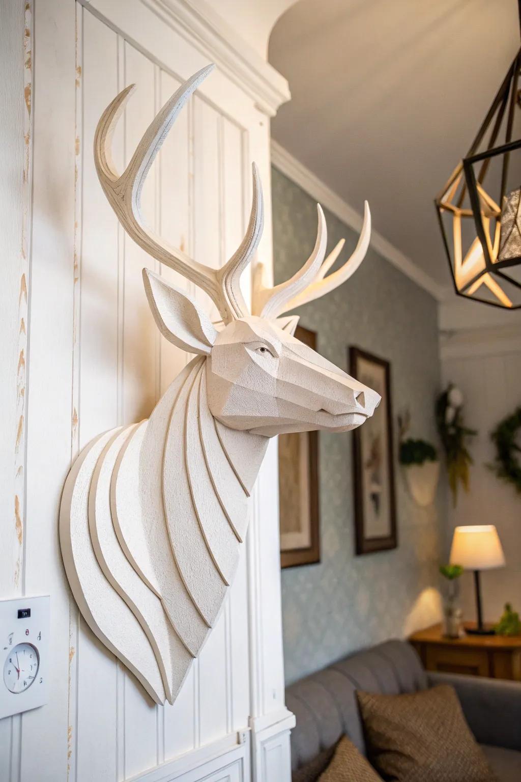 Embrace bold creativity with this stunning 3D foam board deer head, perfect for adding a touch of whimsy and elegance to any minimalist space.