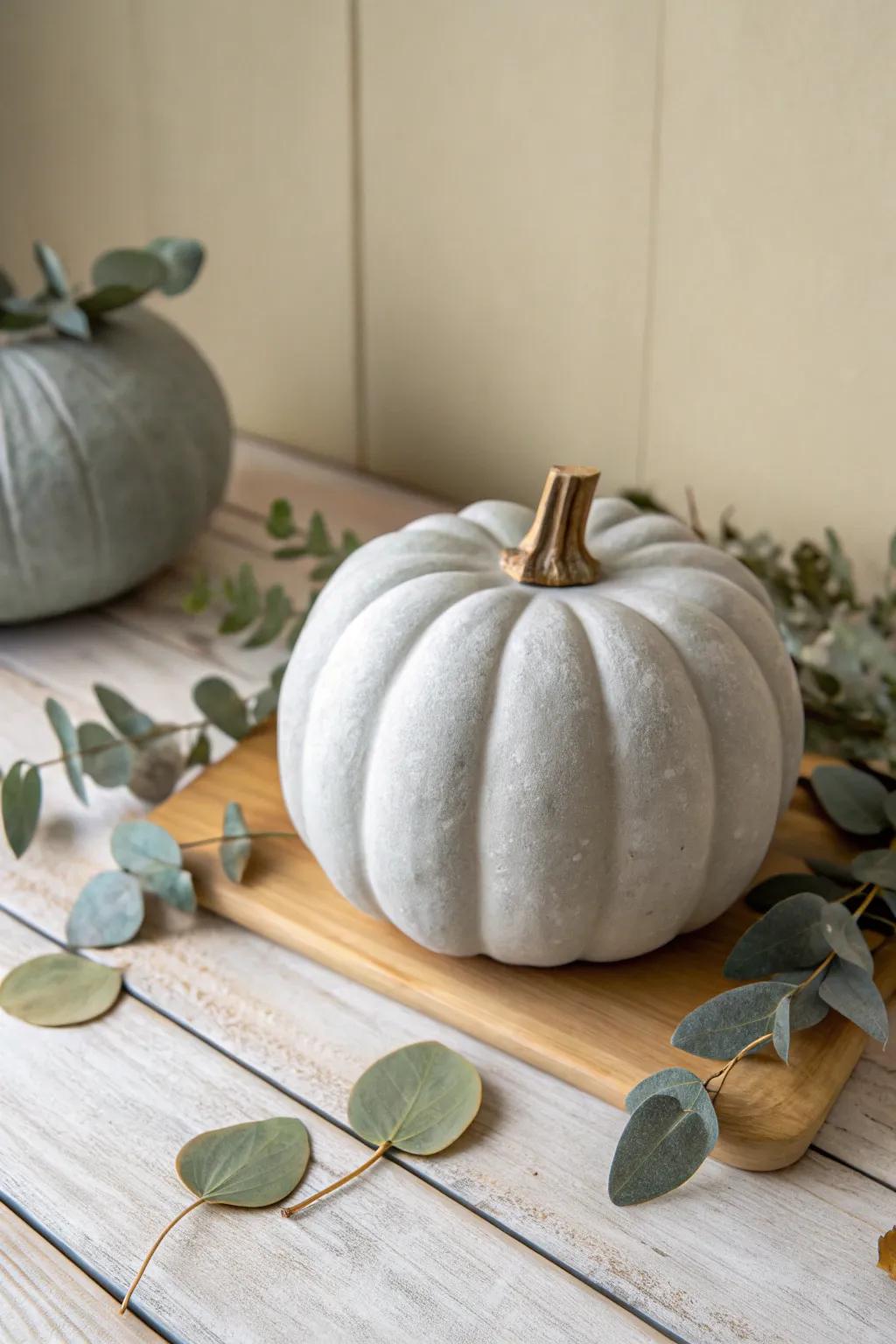 Elevate your fall decor with a chic, concrete-inspired pumpkin. Perfect for minimalist spaces with a boho twist.