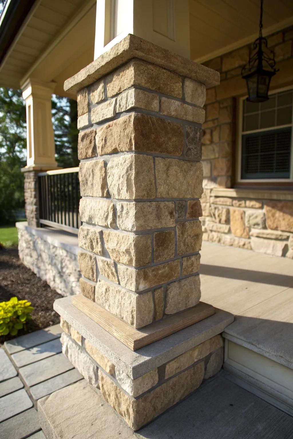 Enhance your porch with timeless stone or brick accents, where craftsmanship meets natural beauty.
