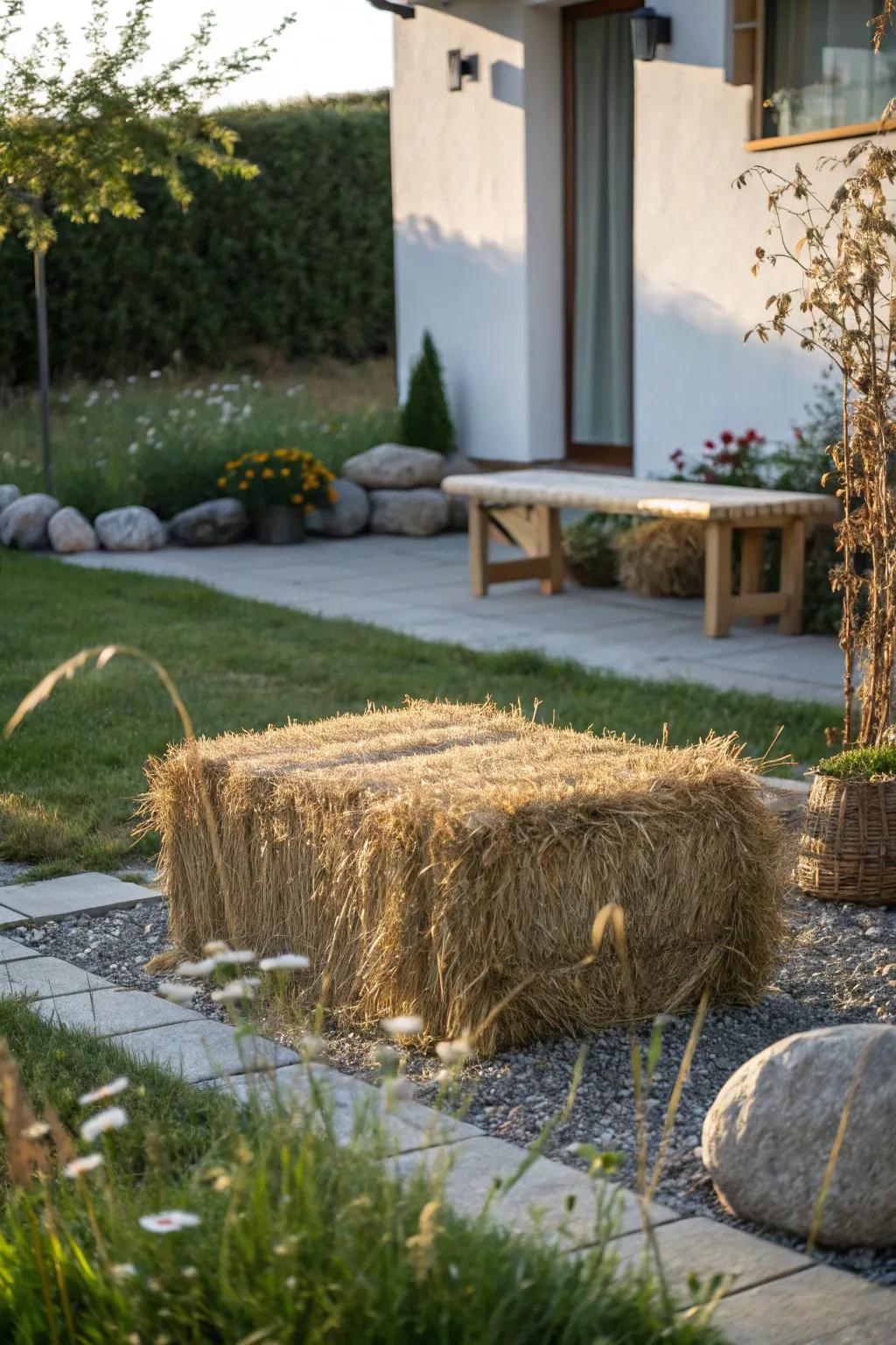 Embrace rustic charm with the natural beauty of straw mulch in your garden.