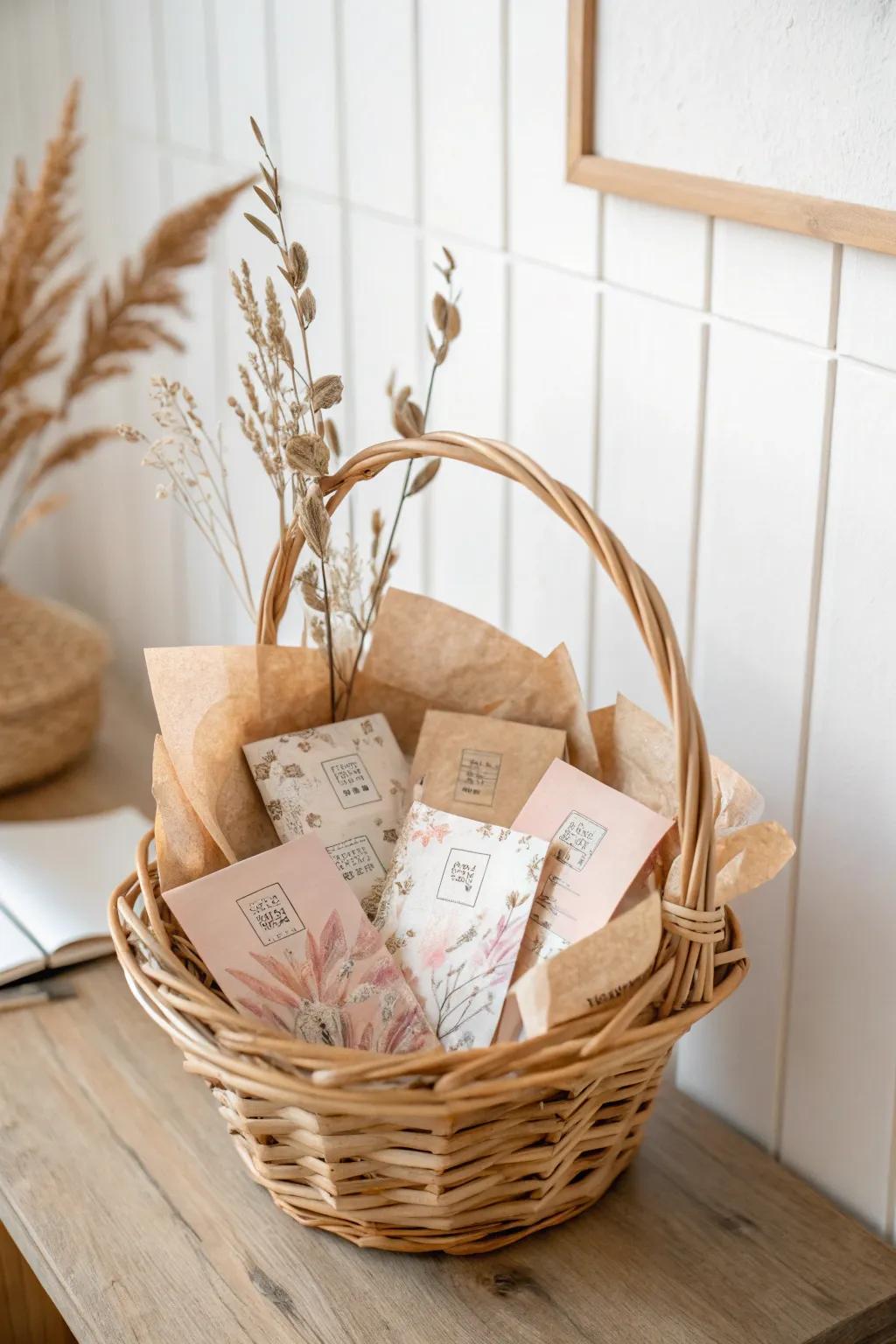 A Basket of Blessings: A unique and heartfelt gift card bouquet with a minimalist boho charm.
