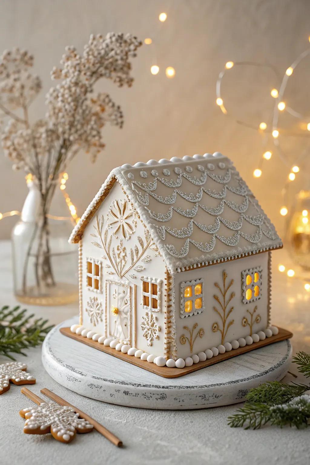 Embrace simplicity with this modern minimalist gingerbread house, where elegance meets festive charm.