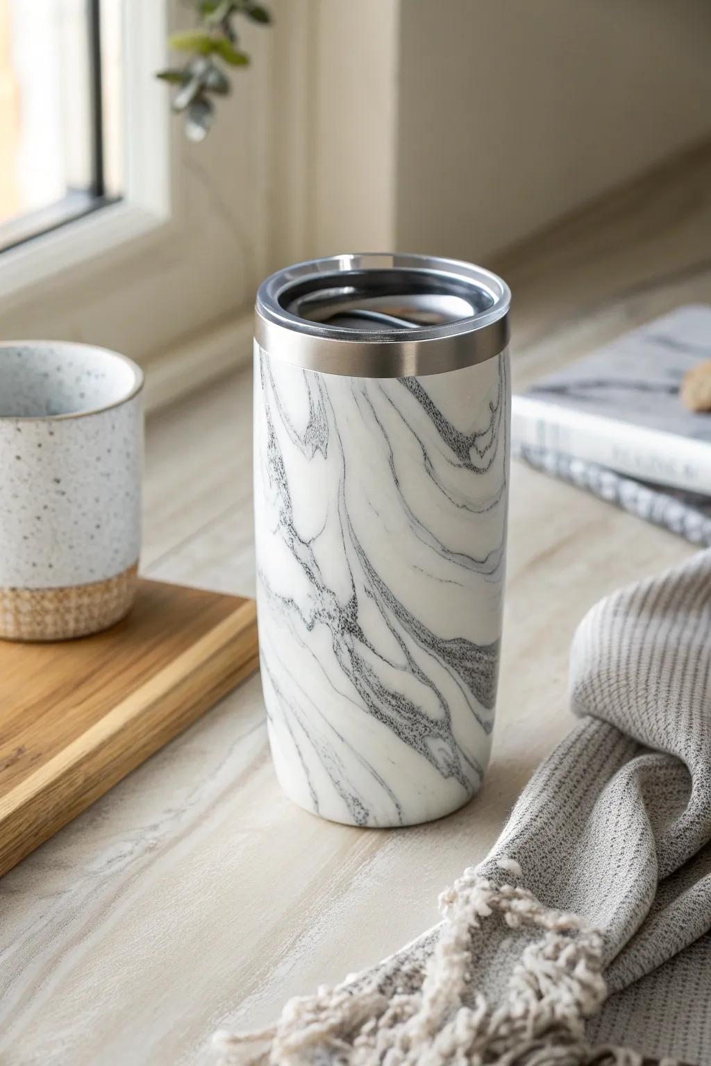 Sip in style with this elegant marble swirl tumbler, where simplicity meets artistry.