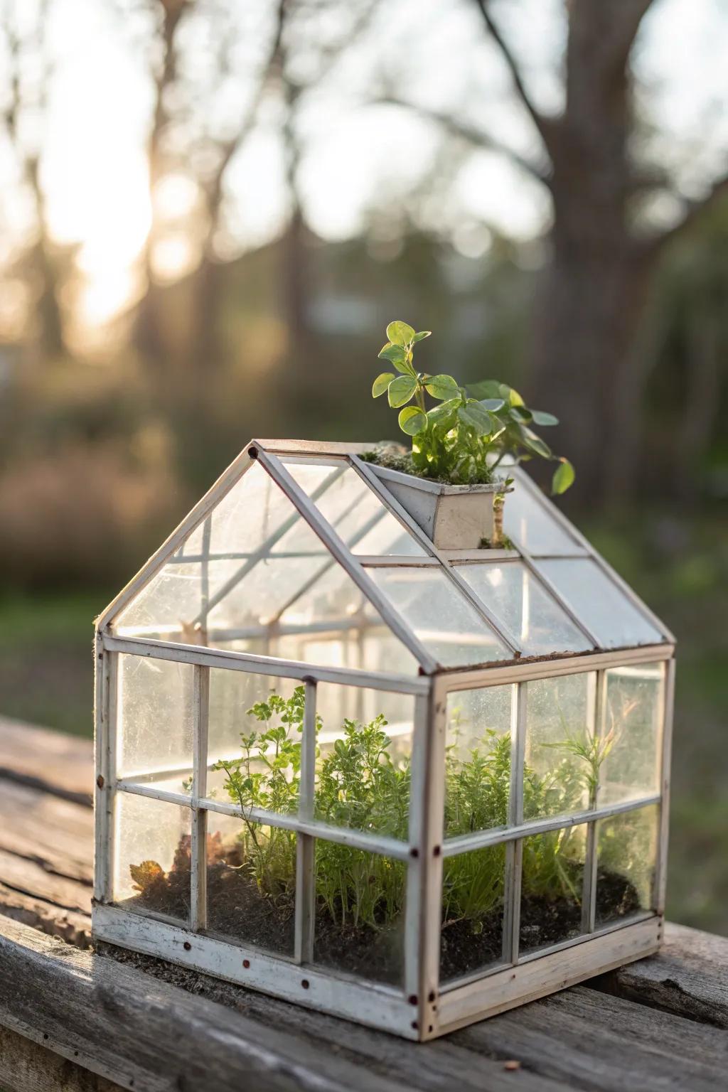 Embrace simplicity and natural beauty with a glass block mini greenhouse—perfect for nurturing herbs all year round.