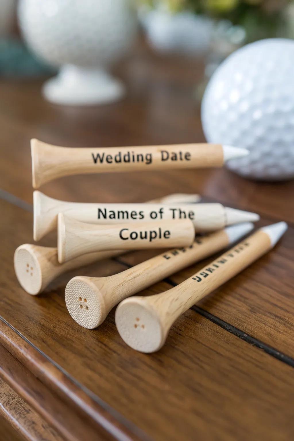 Personalized golf tees make thoughtful and unique wedding favors.