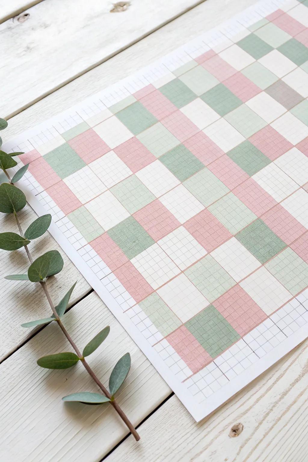 Elevate your space with a touch of handmade elegance—pastel checkerboard patterns on graph paper for a stylish, minimalist decor.