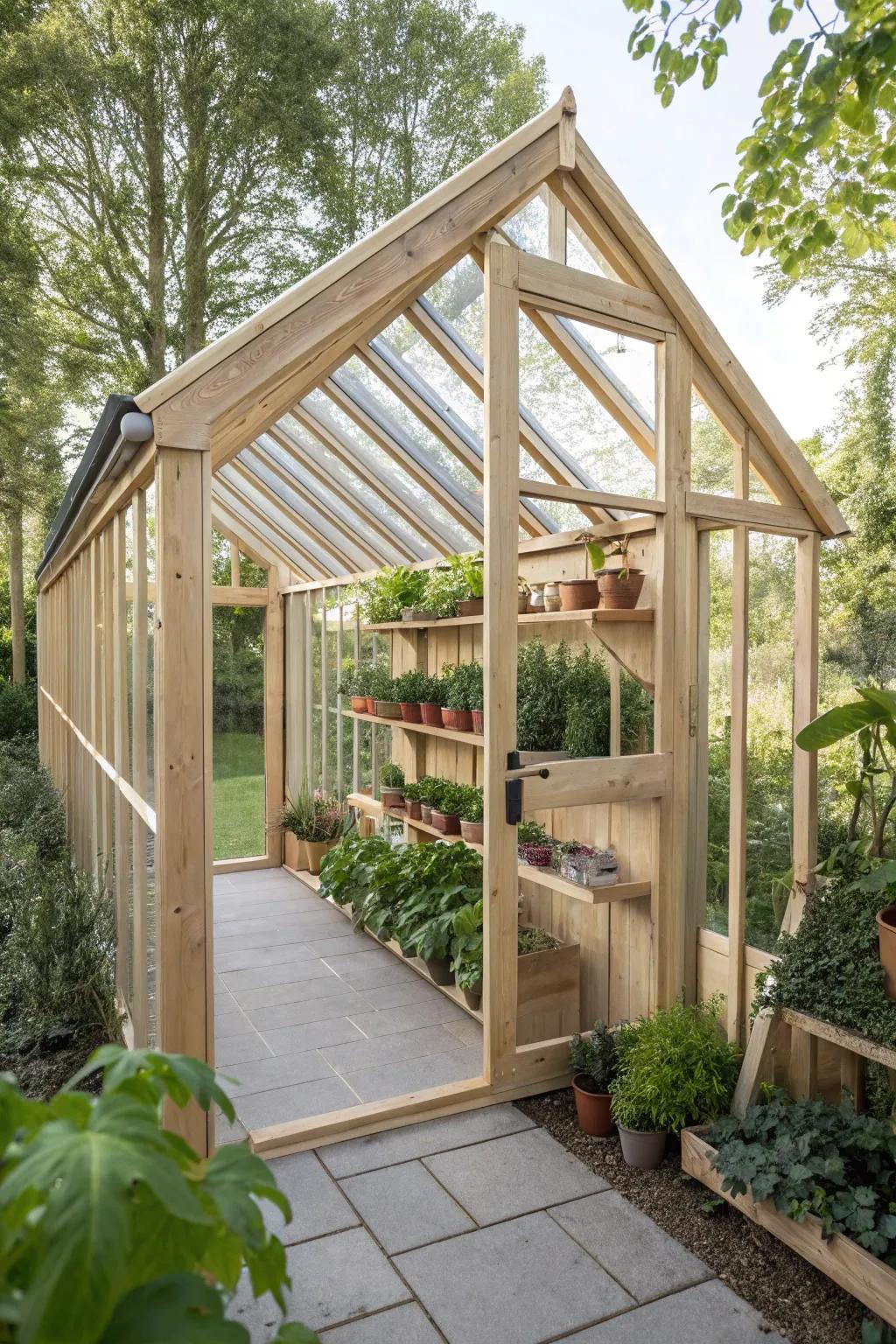 Embrace the elegance of simplicity with a shed roof greenhouse, where craftsmanship meets natural beauty.
