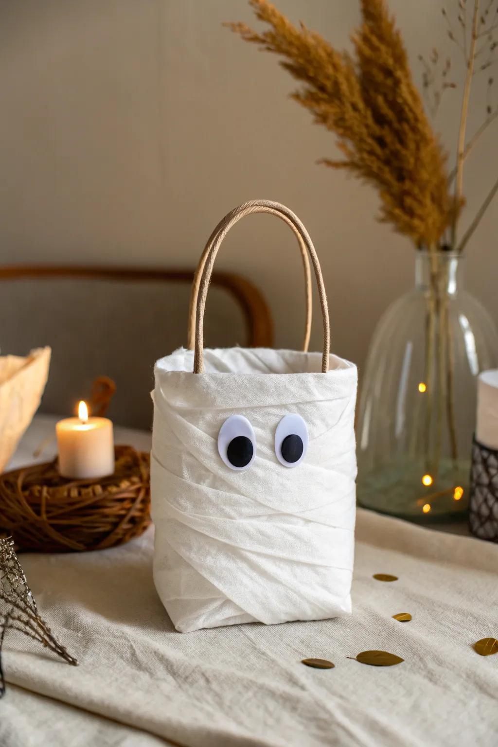 Embrace the charm of simplicity with these delightful Mummy Wrap Bags, perfect for a minimalist Halloween treat!