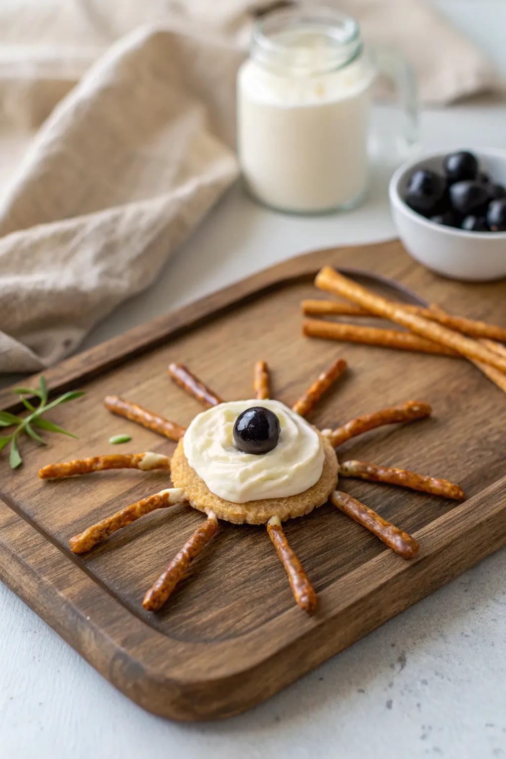 Creepy yet chic: A perfect blend of minimalist design and Halloween fun with our Spider Cracker snack.