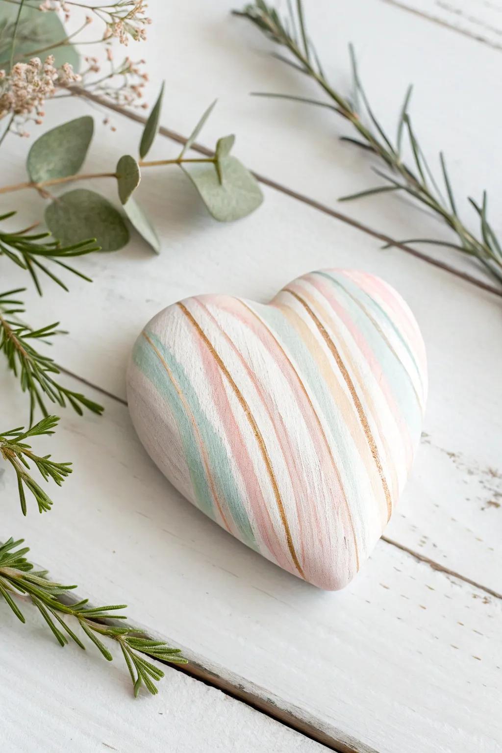 Elevate your space with this charming striped heart rock—a perfect blend of minimalist design and boho flair.