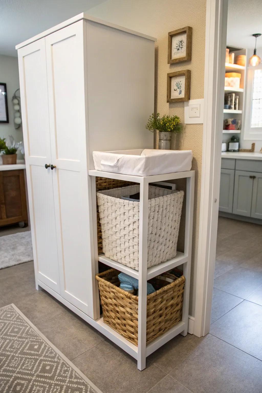 Corner hampers that maximize space efficiency.