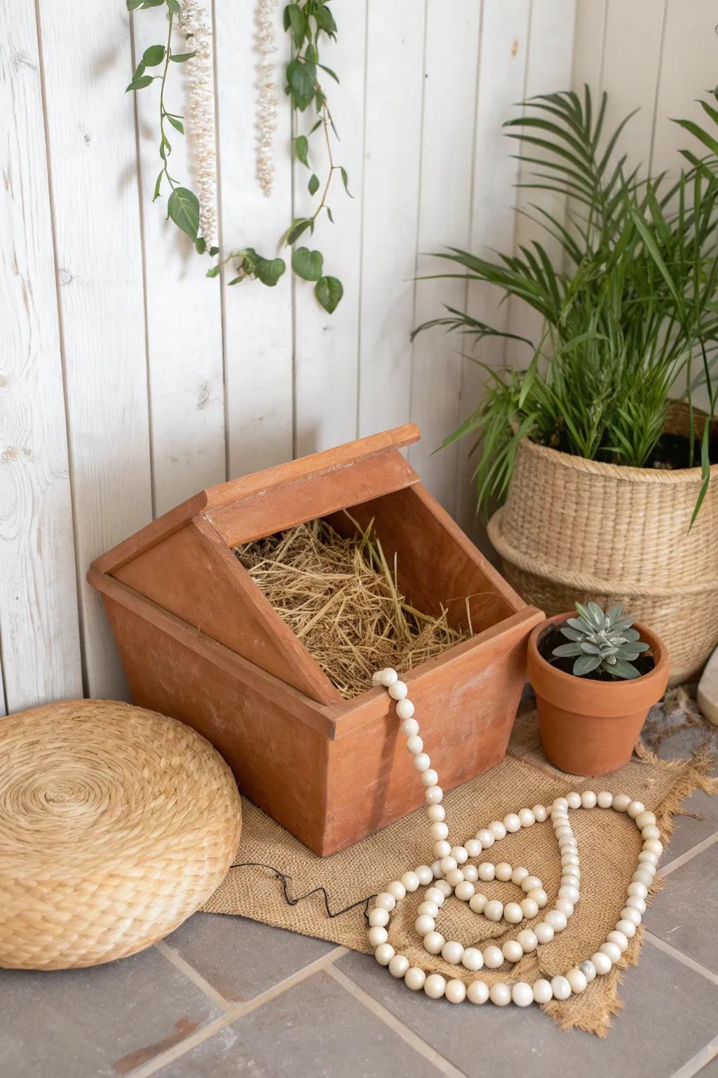 Transform your unused potting planters into chic nesting boxes with boho flair.