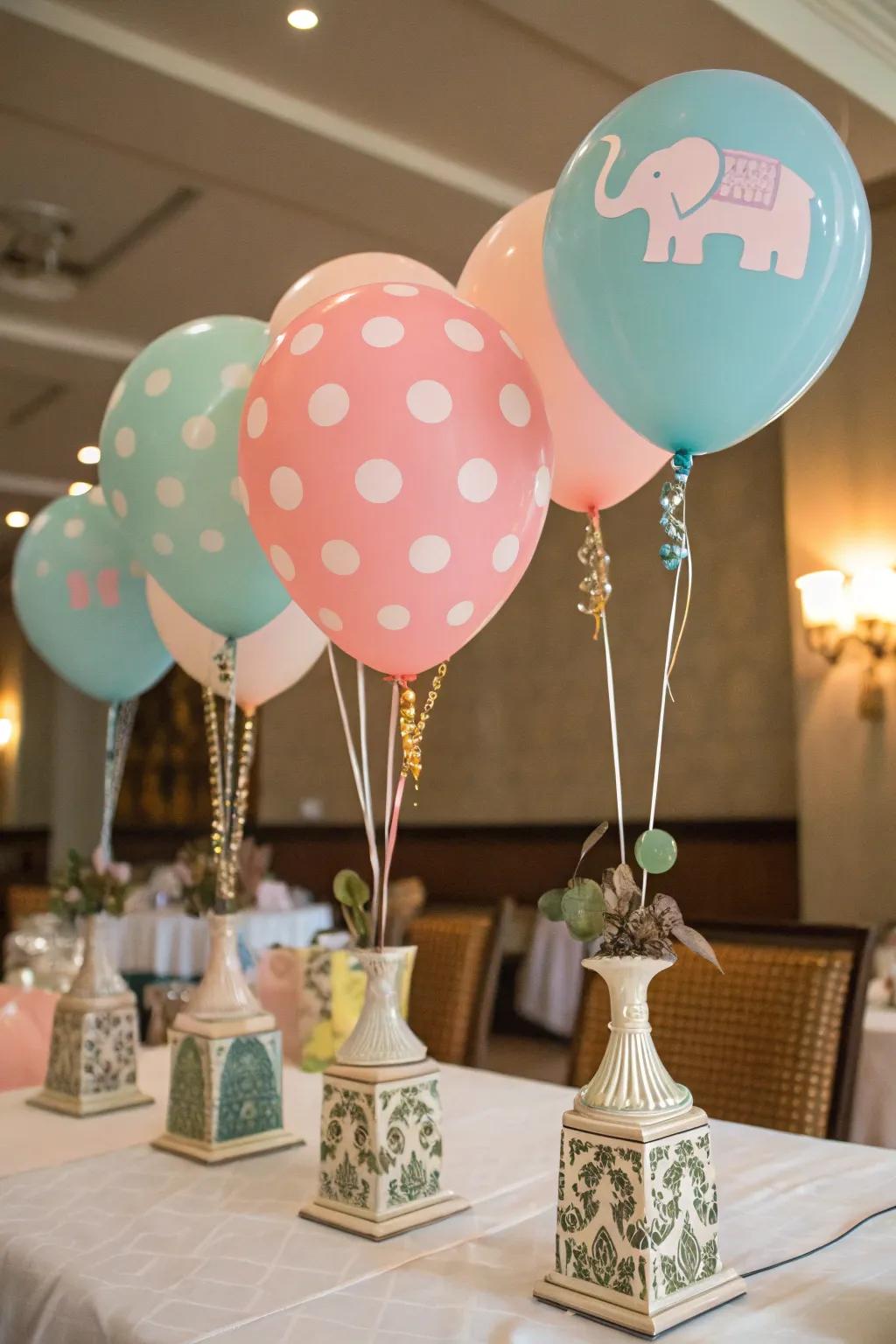 Playful balloon and elephant centerpiece.
