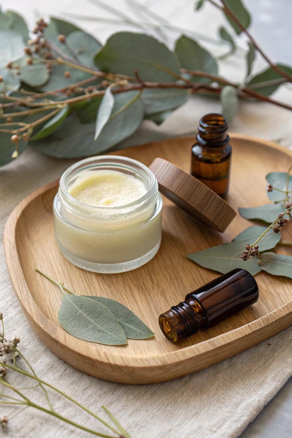 Embrace natural beauty with this soothing Tea Tree & Eucalyptus balm.