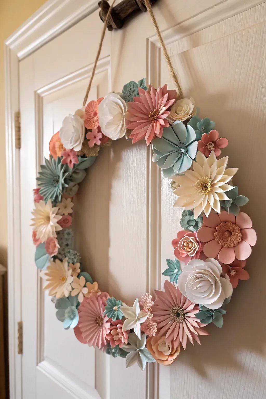 Embrace simplicity and elegance with a handcrafted paper flower wreath, where every fold brings a touch of natural beauty.
