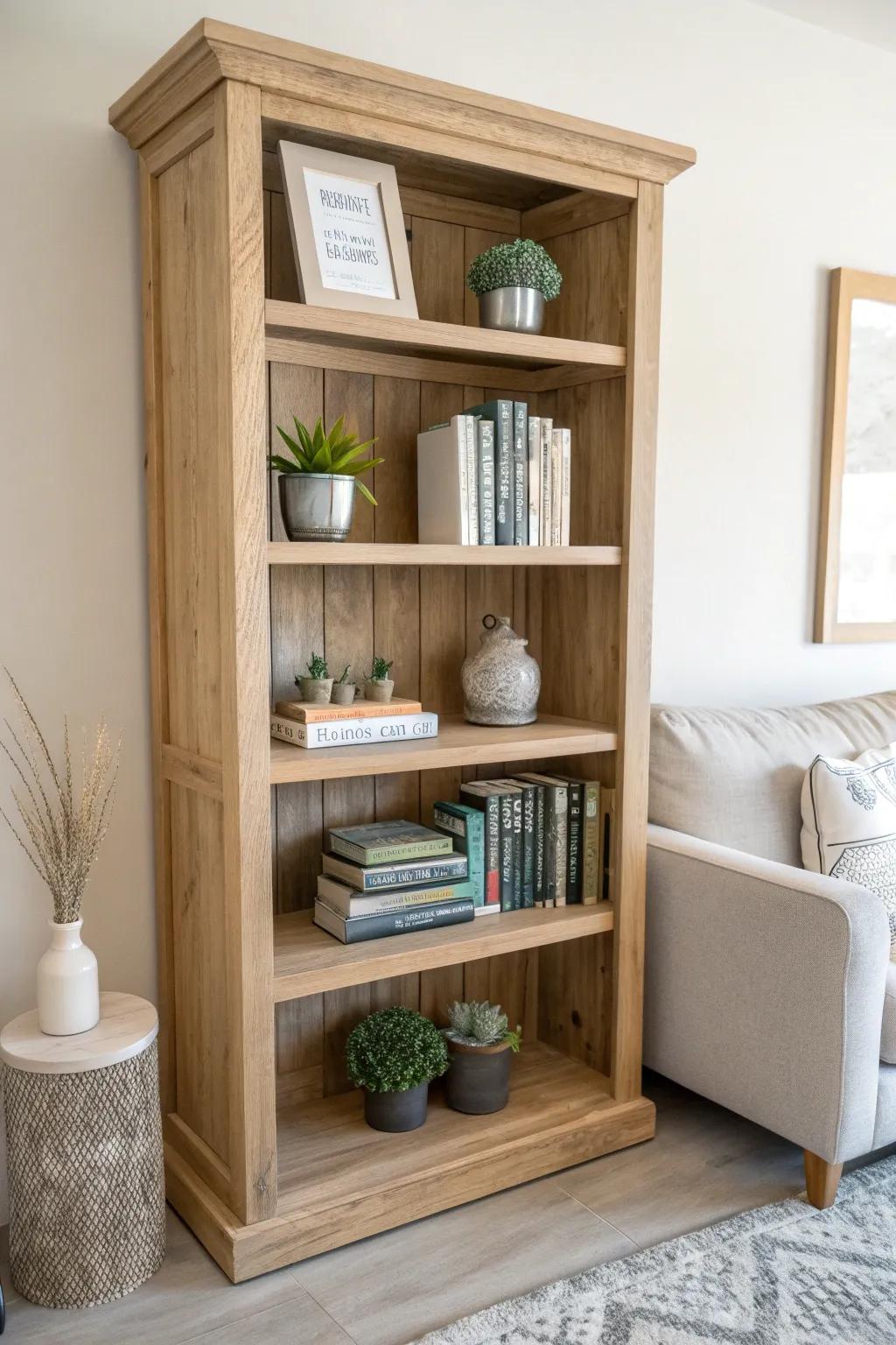 Transform your hutch into a minimalist literary haven with a touch of boho charm. 📚✨