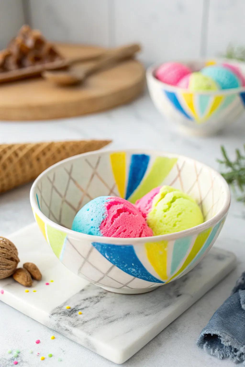 Bring a burst of color to your dessert time with this stunning neon-painted ice cream bowl!