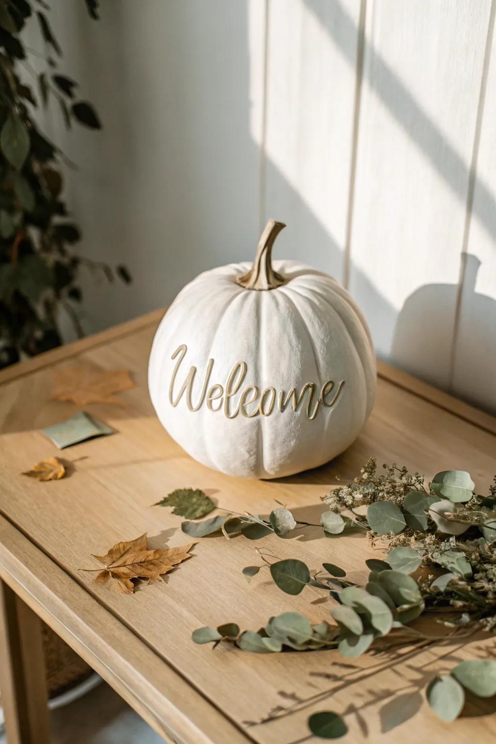 Welcome your guests with a warm, personalized pumpkin greeting this Halloween!