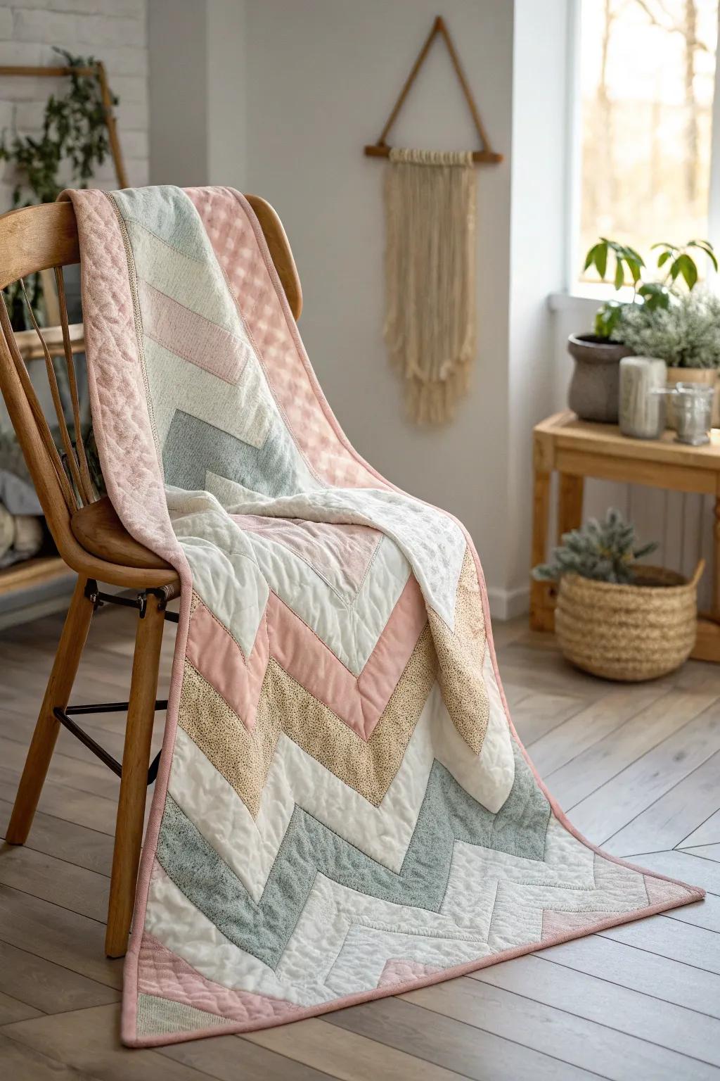 Elevate your space with the effortless elegance of a Chevron Chic quilt—where modern meets rustic charm.
